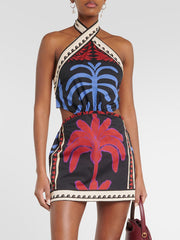 Unique Summer Print Halter Neck Mini Dress Newgew Dresses