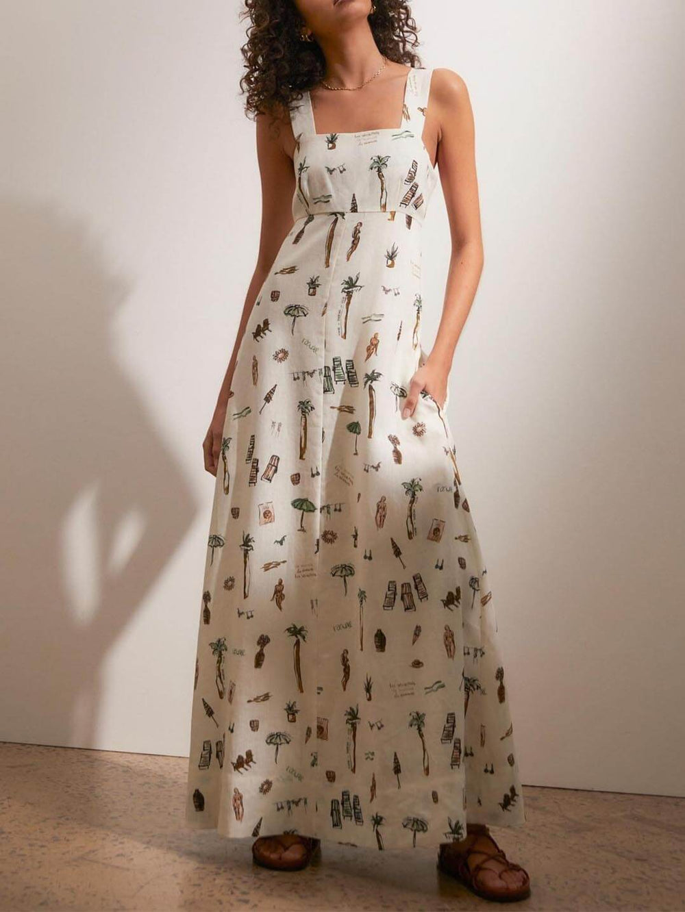 Fashionable Personalized Graffiti Suspender Backless Maxi Dress Newgew Dresses