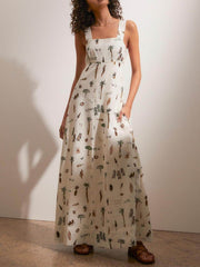 Fashionable Personalized Graffiti Suspender Backless Maxi Dress Newgew Dresses