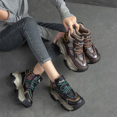 Women Retro Fashion Leather Chunky Platform Dad Shoes Newgew Shoes