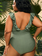 One Piece Sleevelesss Ruffle Bodycon Swimsuit Newgew