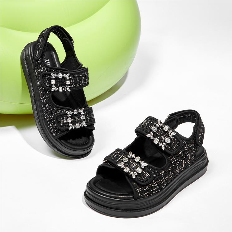 Rhinestone Buckle Decor Strappy Wedge Sandals Newgew