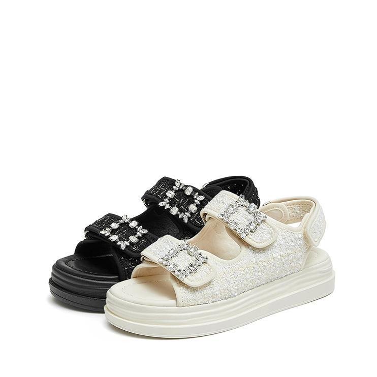 Rhinestone Buckle Decor Strappy Wedge Sandals Newgew