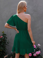 One Shoulder Irregular Ruffle Mini Dresses Newgew