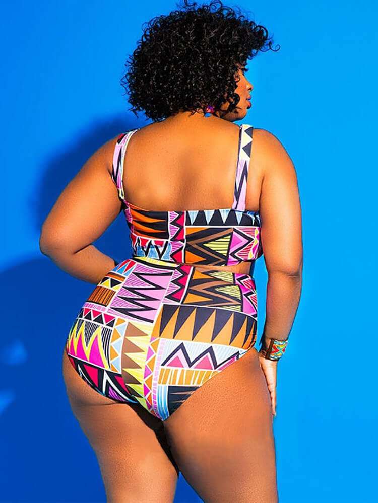 One Piece Hollow Out Geometric Print Swimsuit Newgew