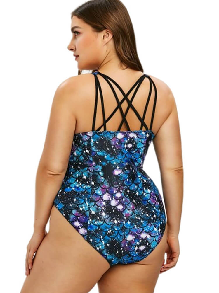 One Piece Tie Dye Print Criss Cross Swimsuit Newgew