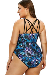 One Piece Tie Dye Print Criss Cross Swimsuit Newgew