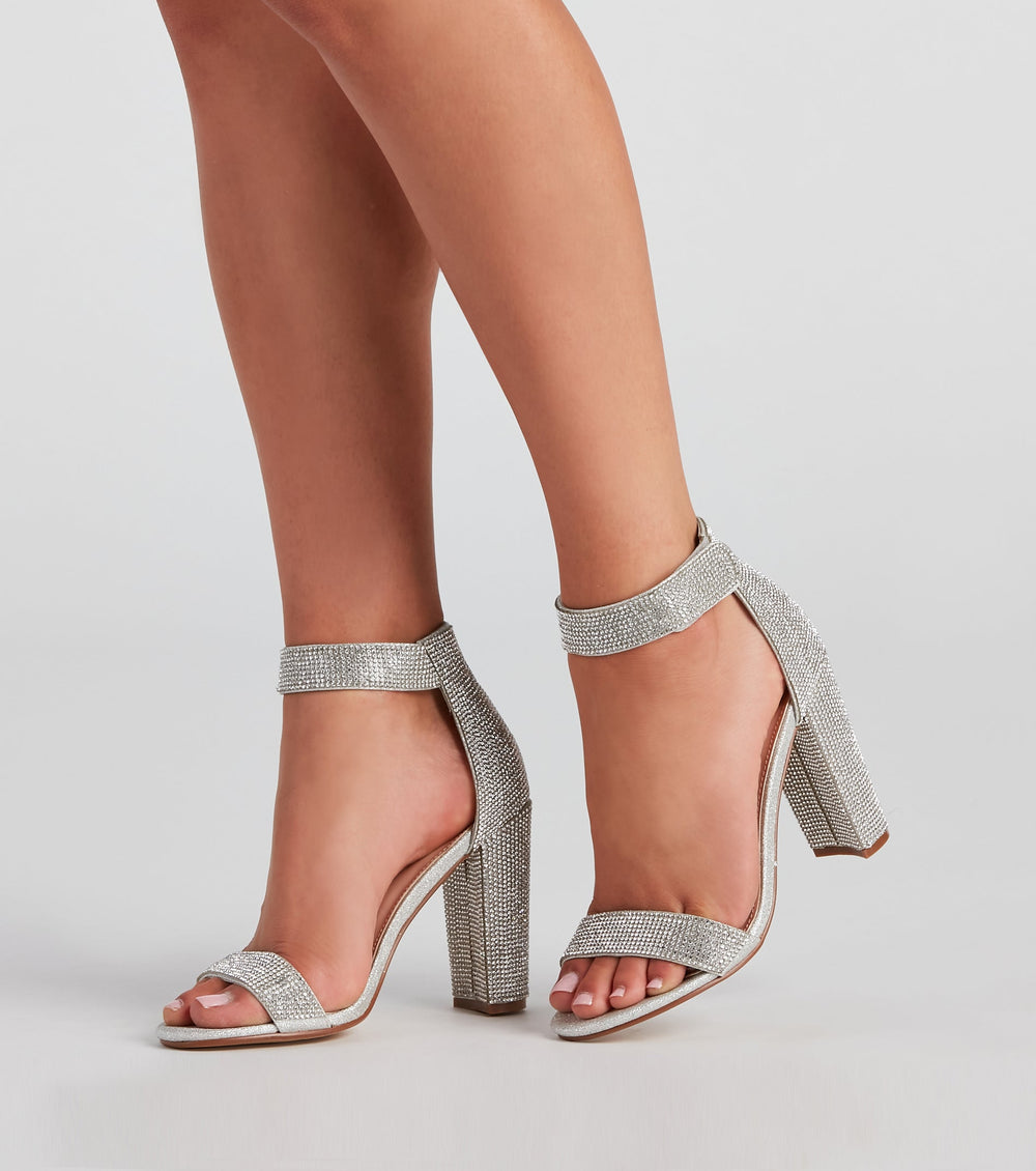 Rhinestone Romance Glitter Mesh Block Heels Newgew