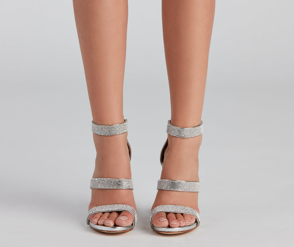 Sparkle Scene Rhinestone Chrome Block Heels Newgew