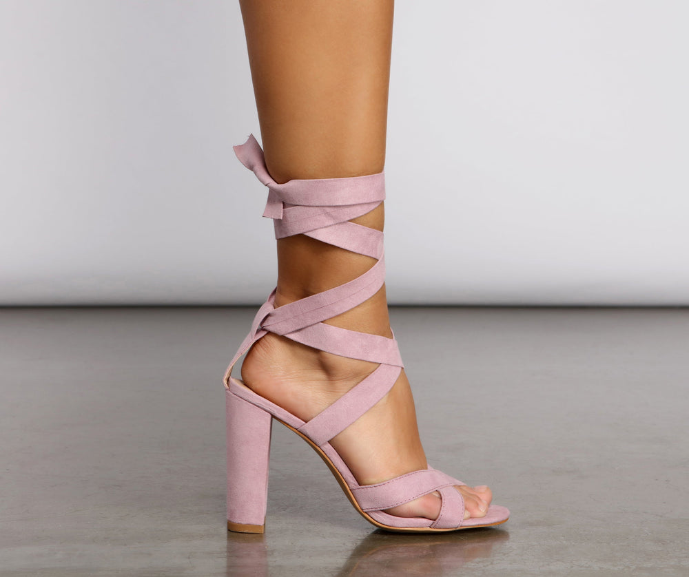 Faux Suede Lace Up Block Heels Newgew
