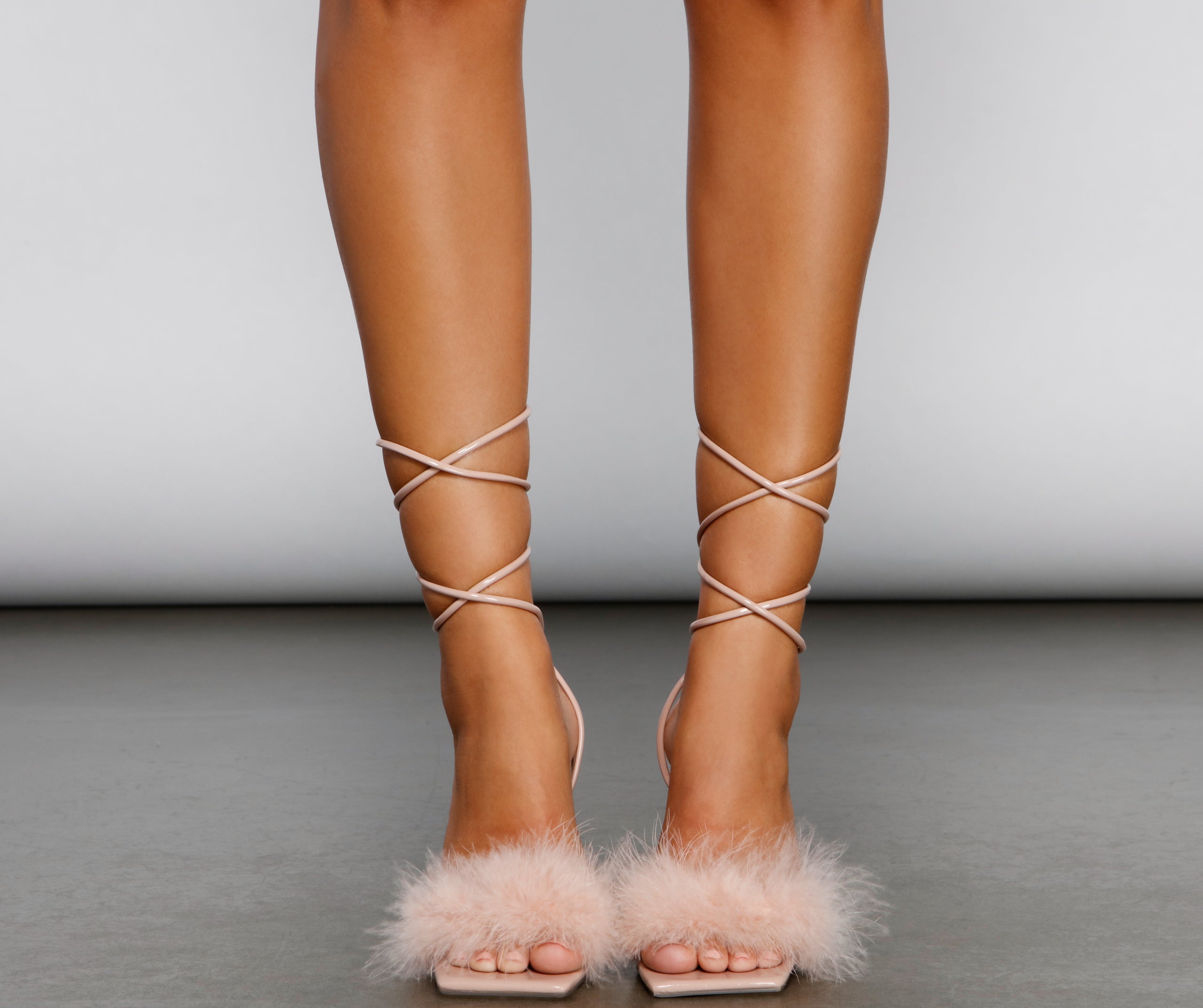 Glam Life Marabou Lace-Up Heels Newgew