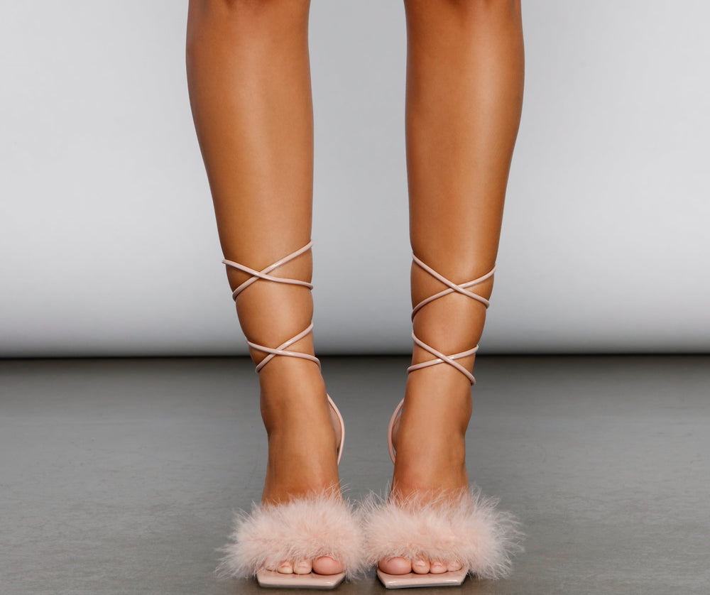 Glam Life Marabou Lace-Up Heels Newgew