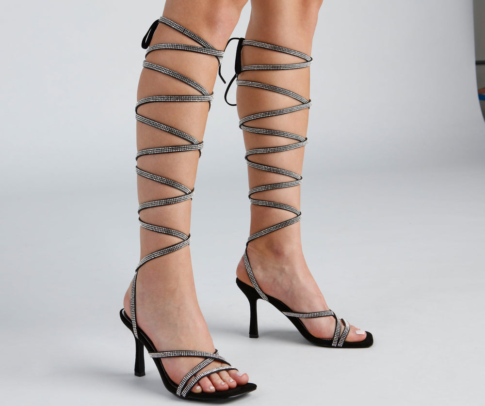All About Glam Rhinestone Lace-Up Stiletto Heels Newgew