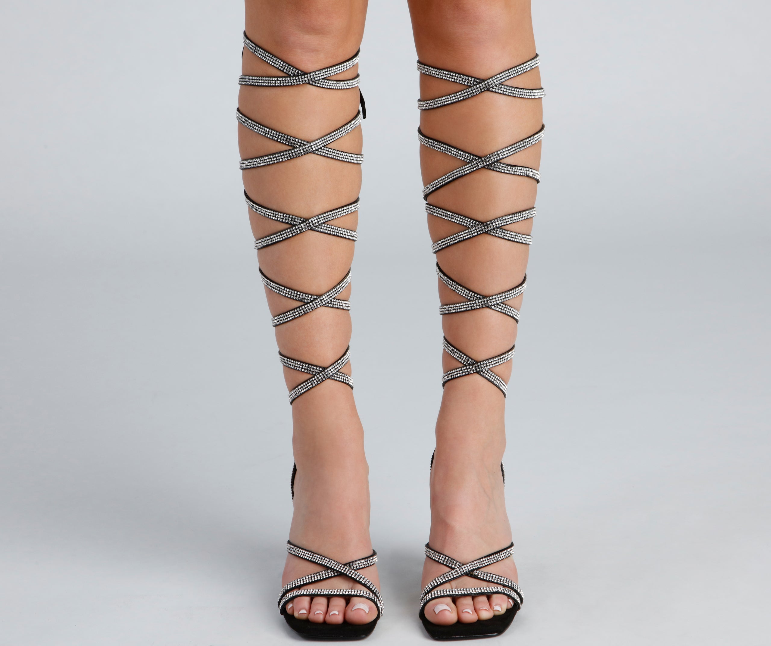 All About Glam Rhinestone Lace-Up Stiletto Heels Newgew