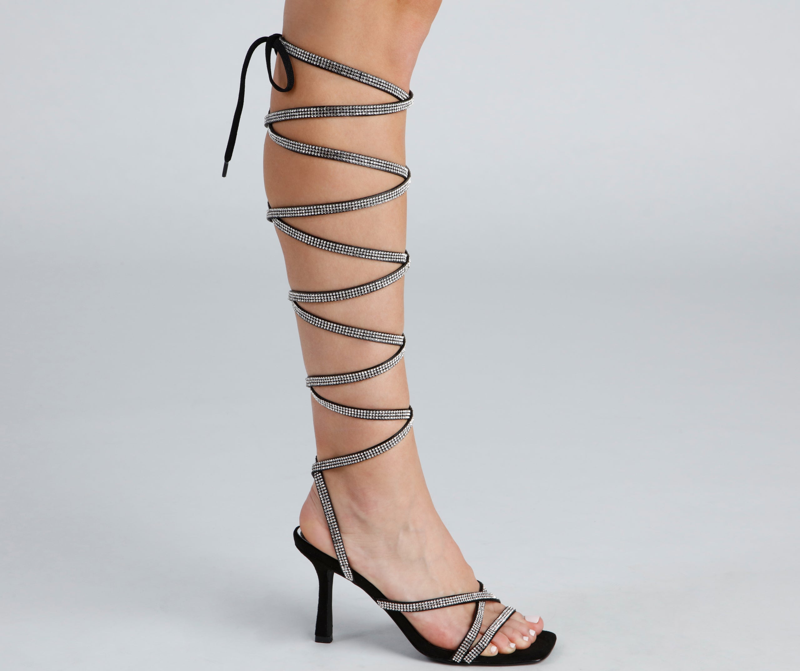 All About Glam Rhinestone Lace-Up Stiletto Heels Newgew