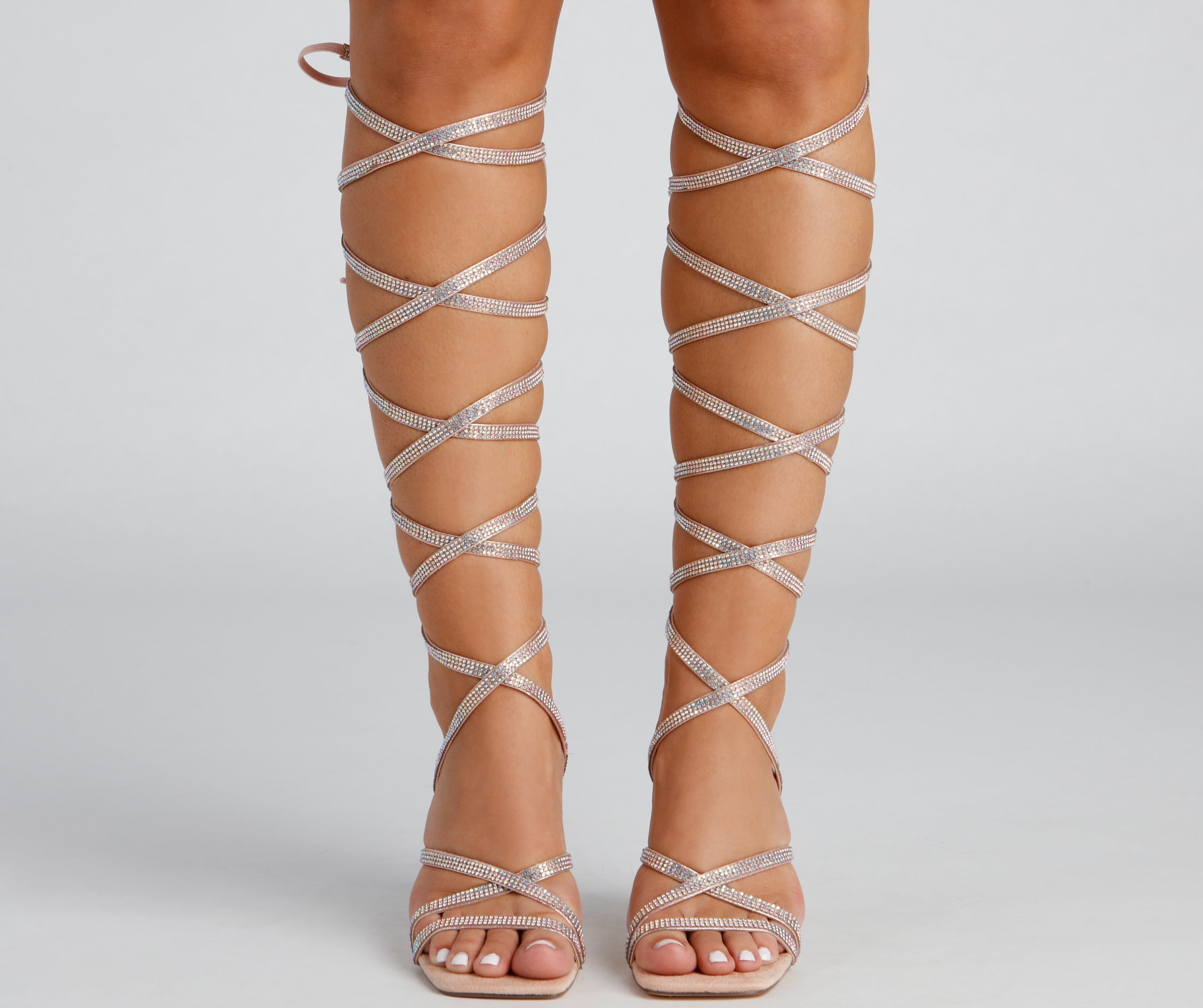All About Glam Rhinestone Lace-Up Stiletto Heels Newgew