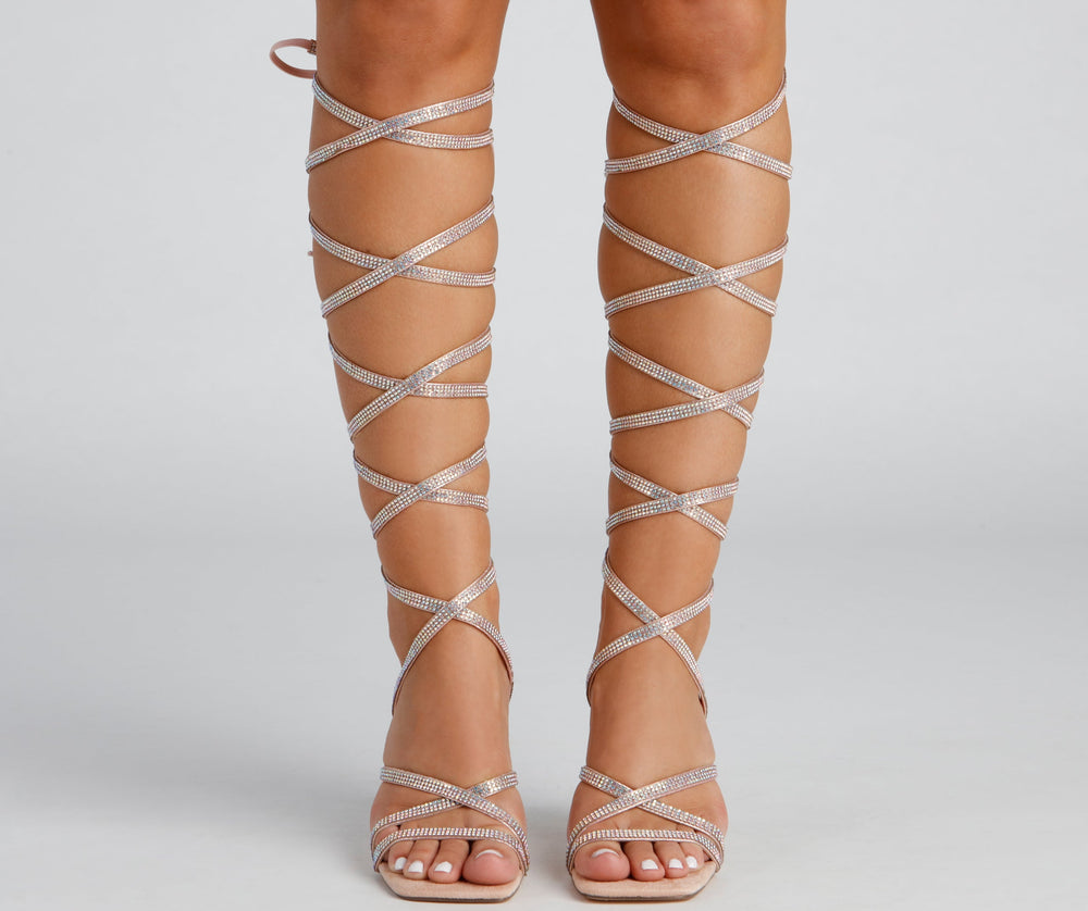 All About Glam Rhinestone Lace-Up Stiletto Heels Newgew