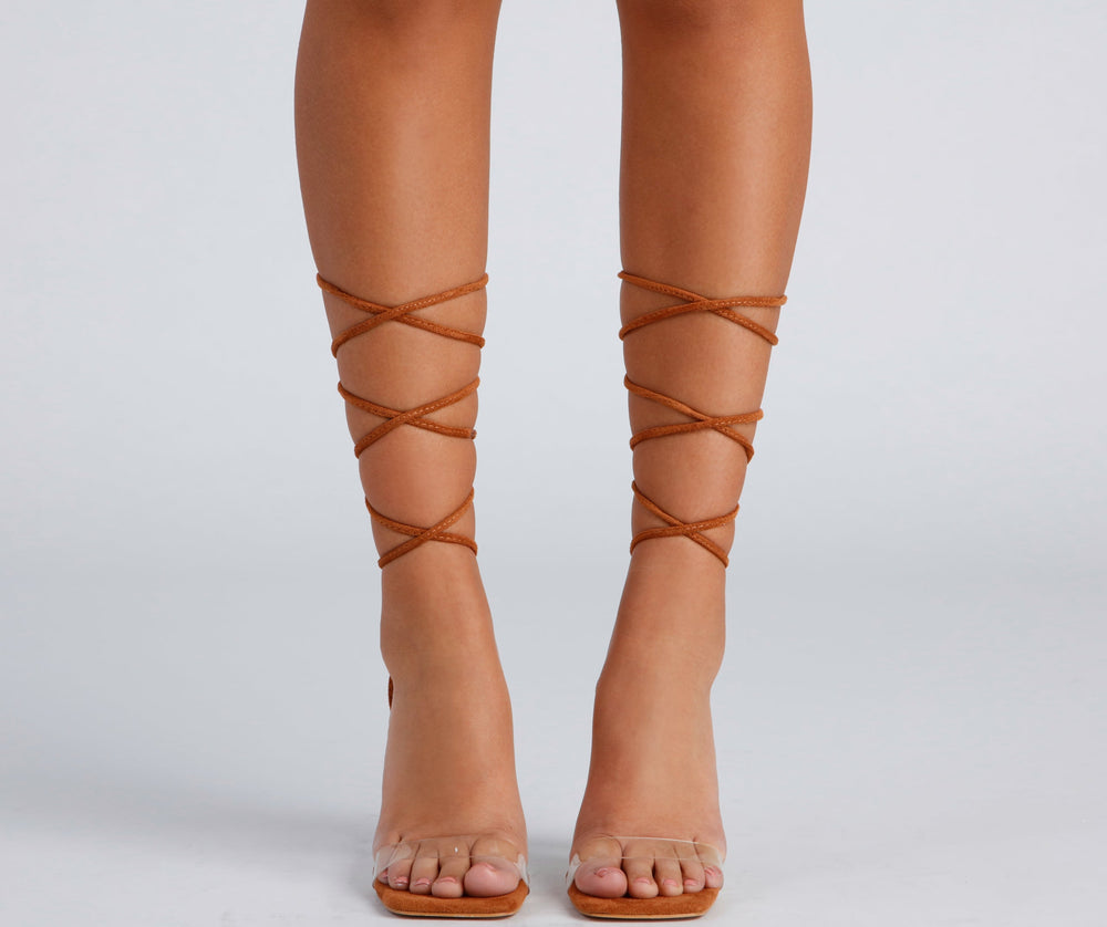 Clear Sign Lace-Up Lucite Heels Newgew