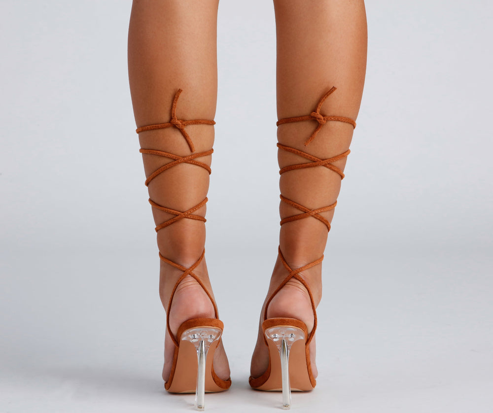 Clear Sign Lace-Up Lucite Heels Newgew