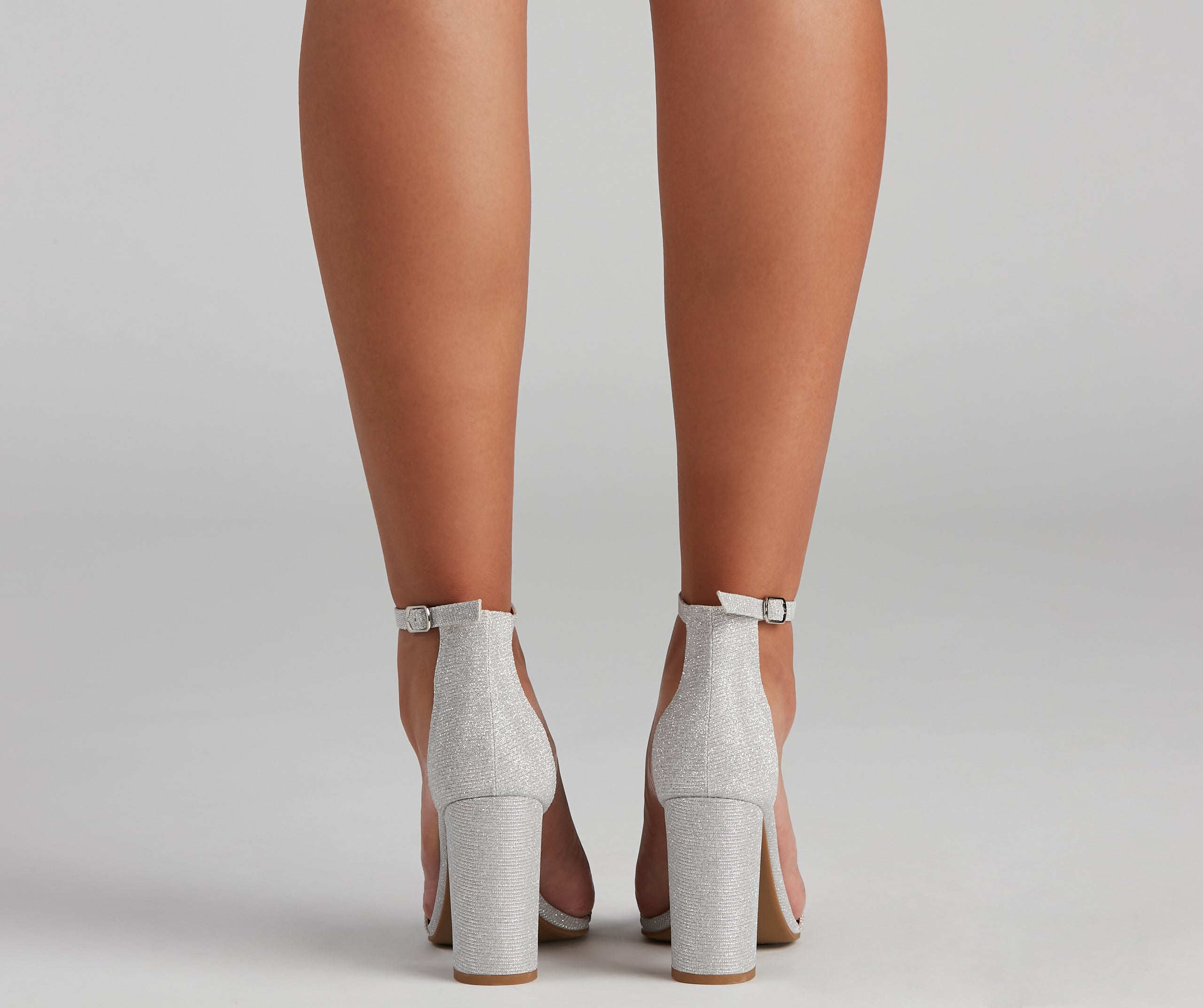 Shimmer Glitter Mesh Square Toe Heels Newgew