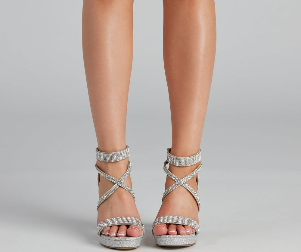 Major Shine Glitter And Rhinestone Block Heels Newgew