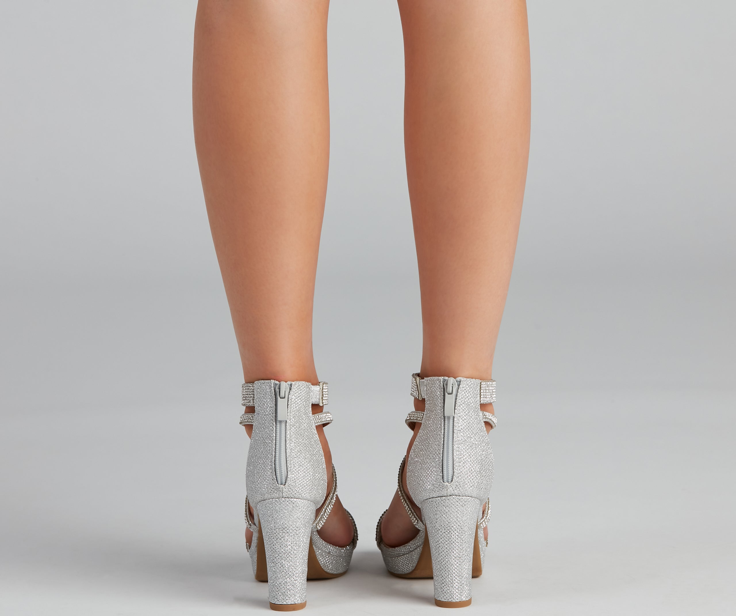 Major Shine Glitter And Rhinestone Block Heels Newgew