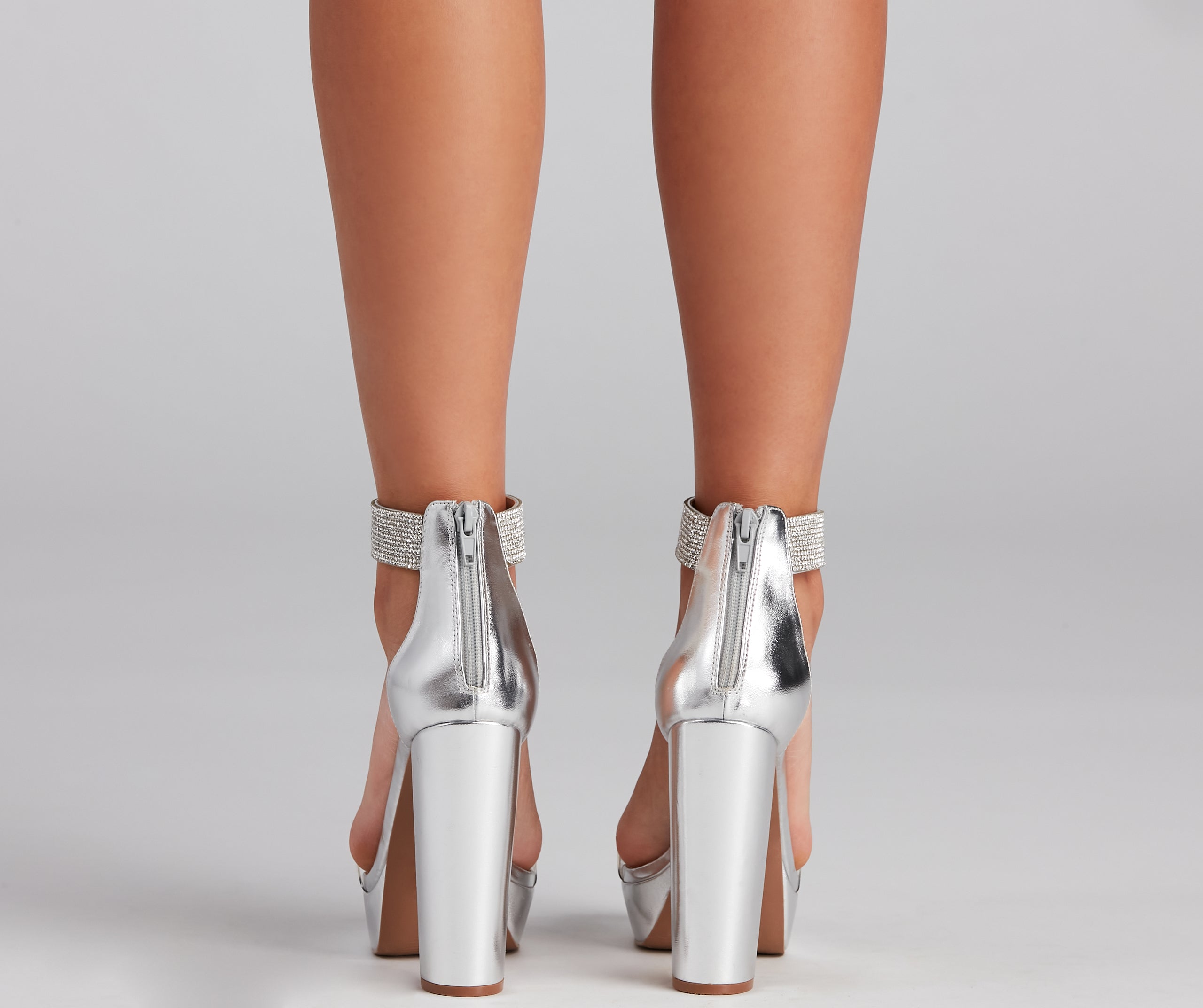 Miss Chic Rhinestone Ankle Platform Heels Newgew