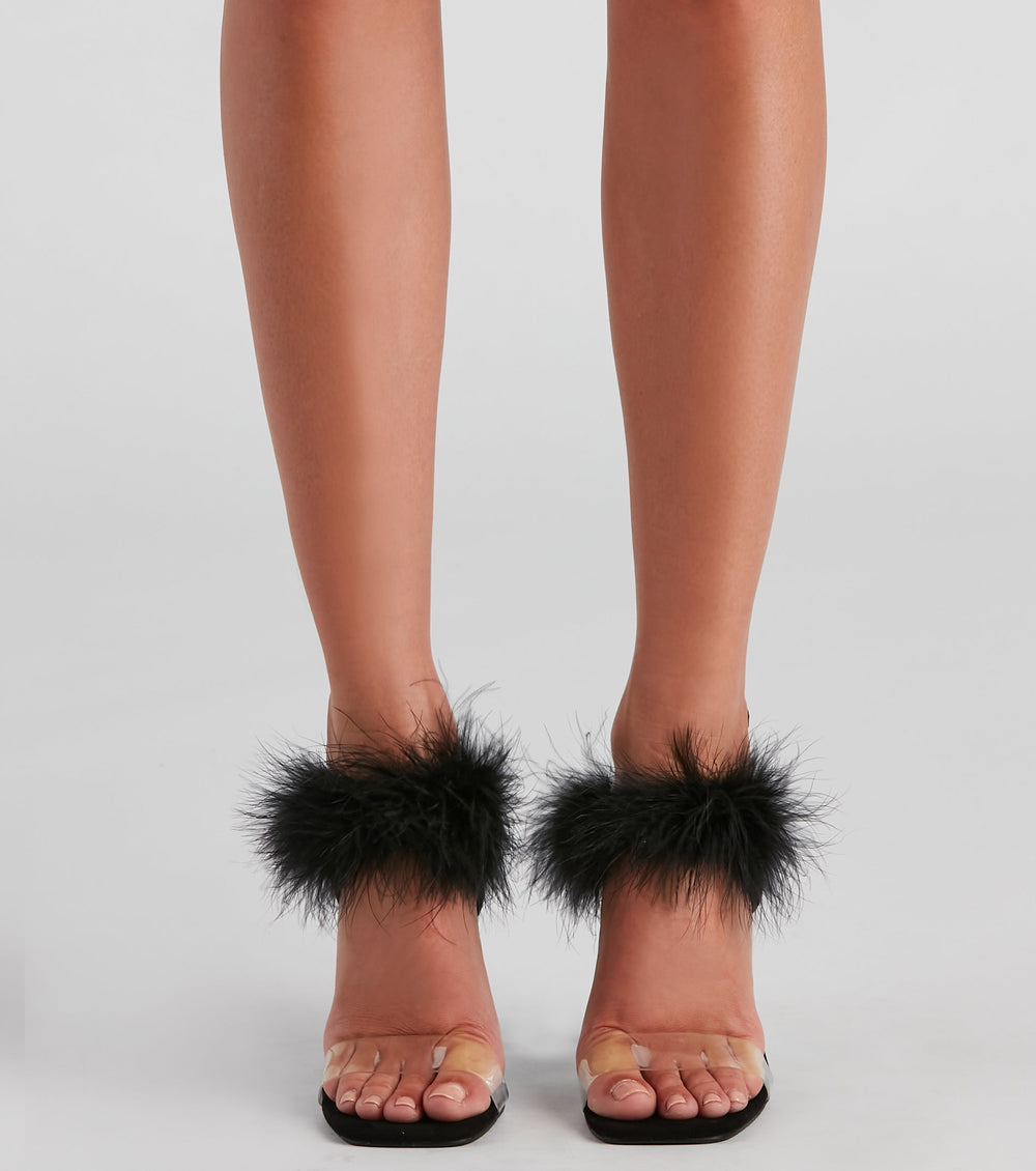Wait Fur It Marabou Lucite Heels Newgew
