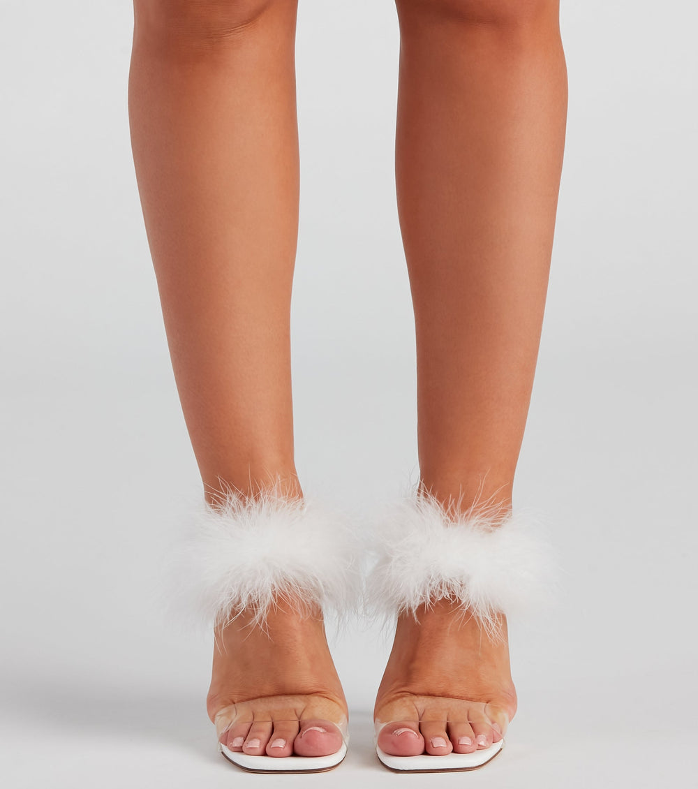 Wait Fur It Marabou Lucite Heels Newgew