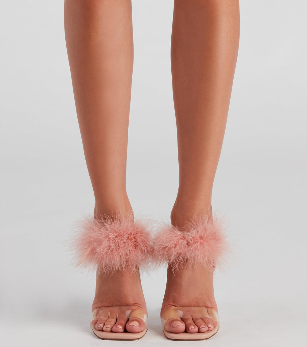 Wait Fur It Marabou Lucite Heels Newgew
