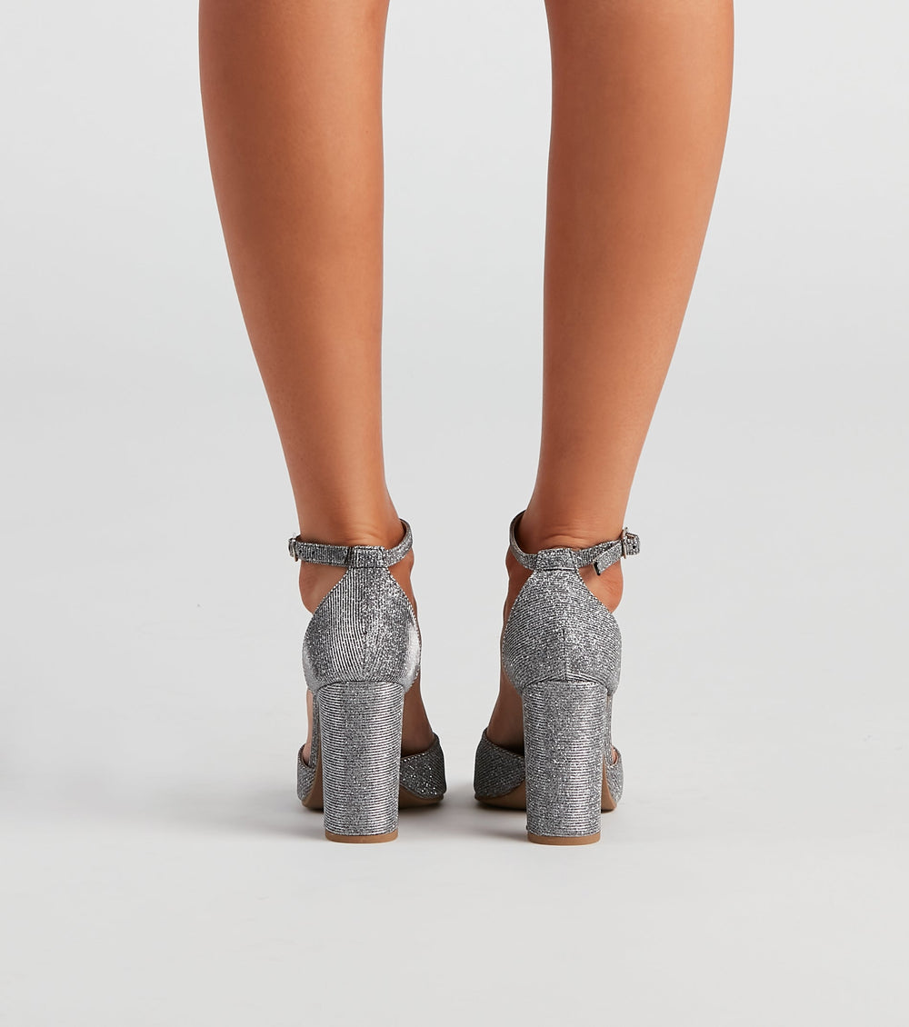 Dazzle Glitter Mesh Block Heels Newgew