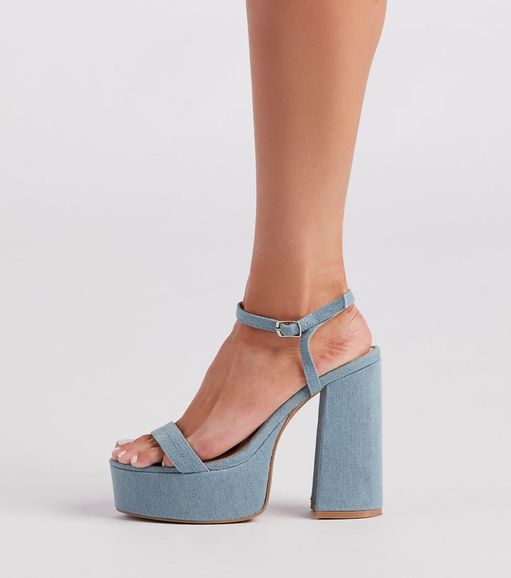 Diva Alert Denim Platform Block Heels Newgew