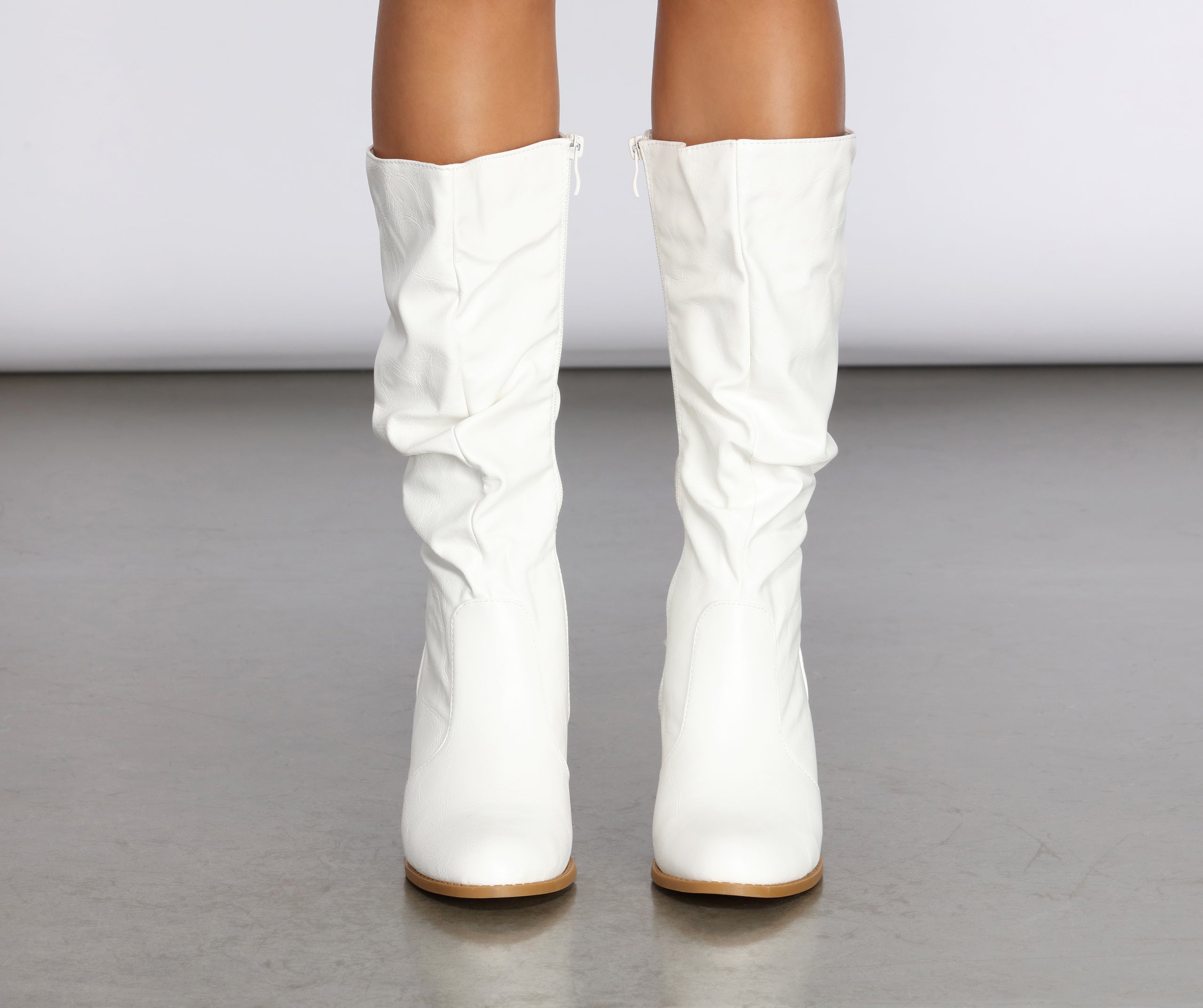 Faux Leather Slouched Knee-High Boots Newgew