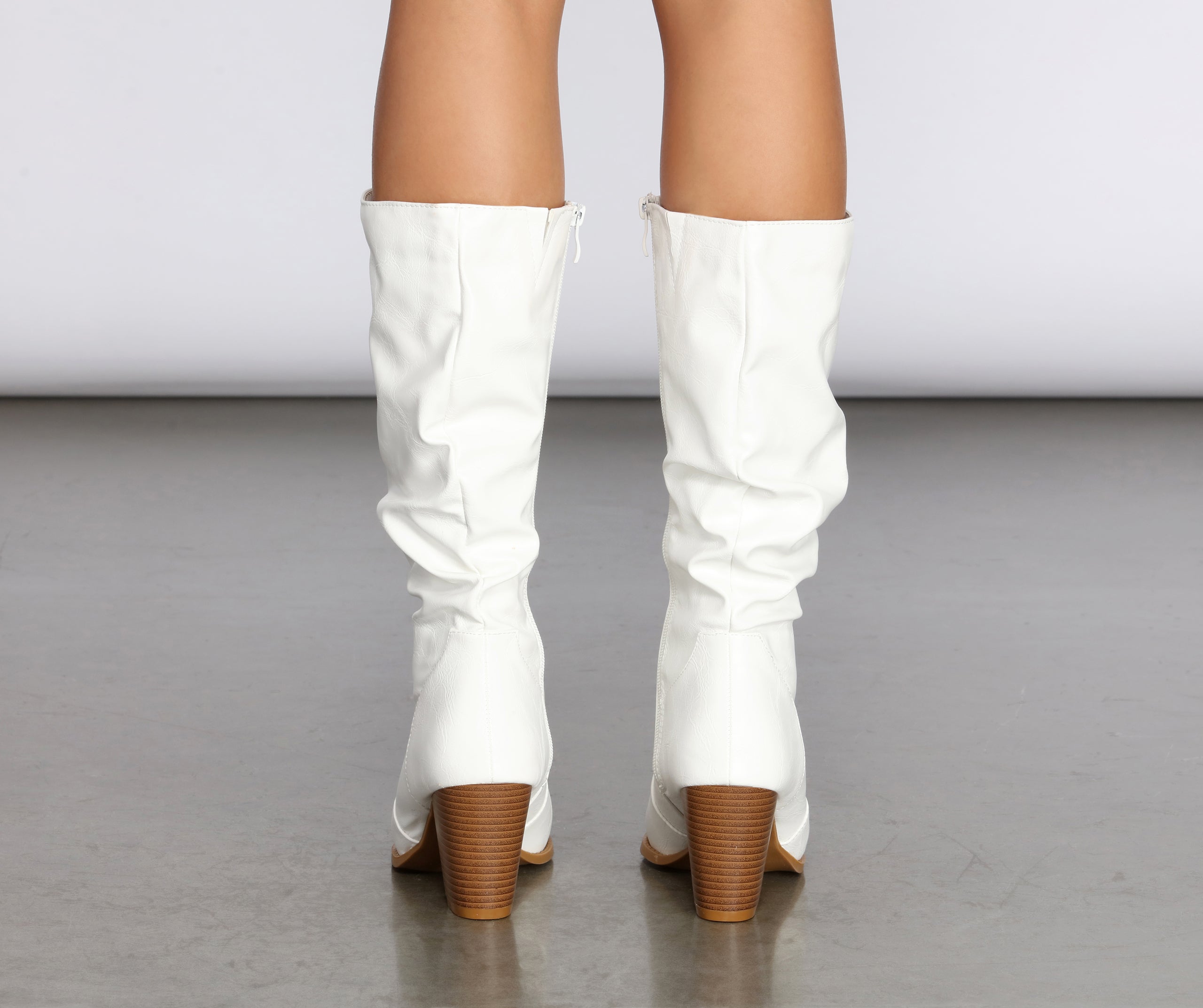 Faux Leather Slouched Knee-High Boots Newgew