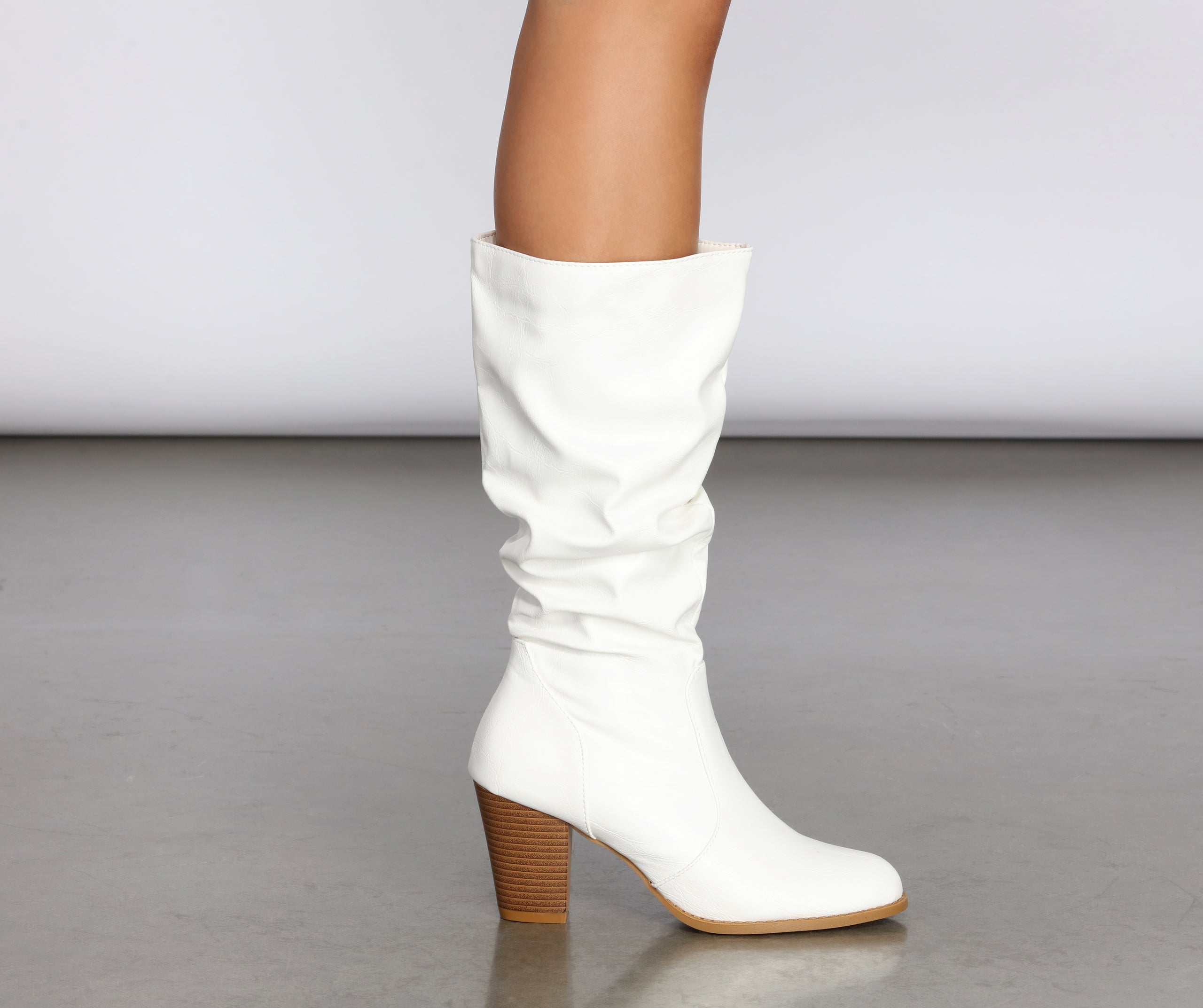 Faux Leather Slouched Knee-High Boots Newgew