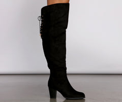 Faux Suede Lace-Up Stacked Heel Boots Newgew