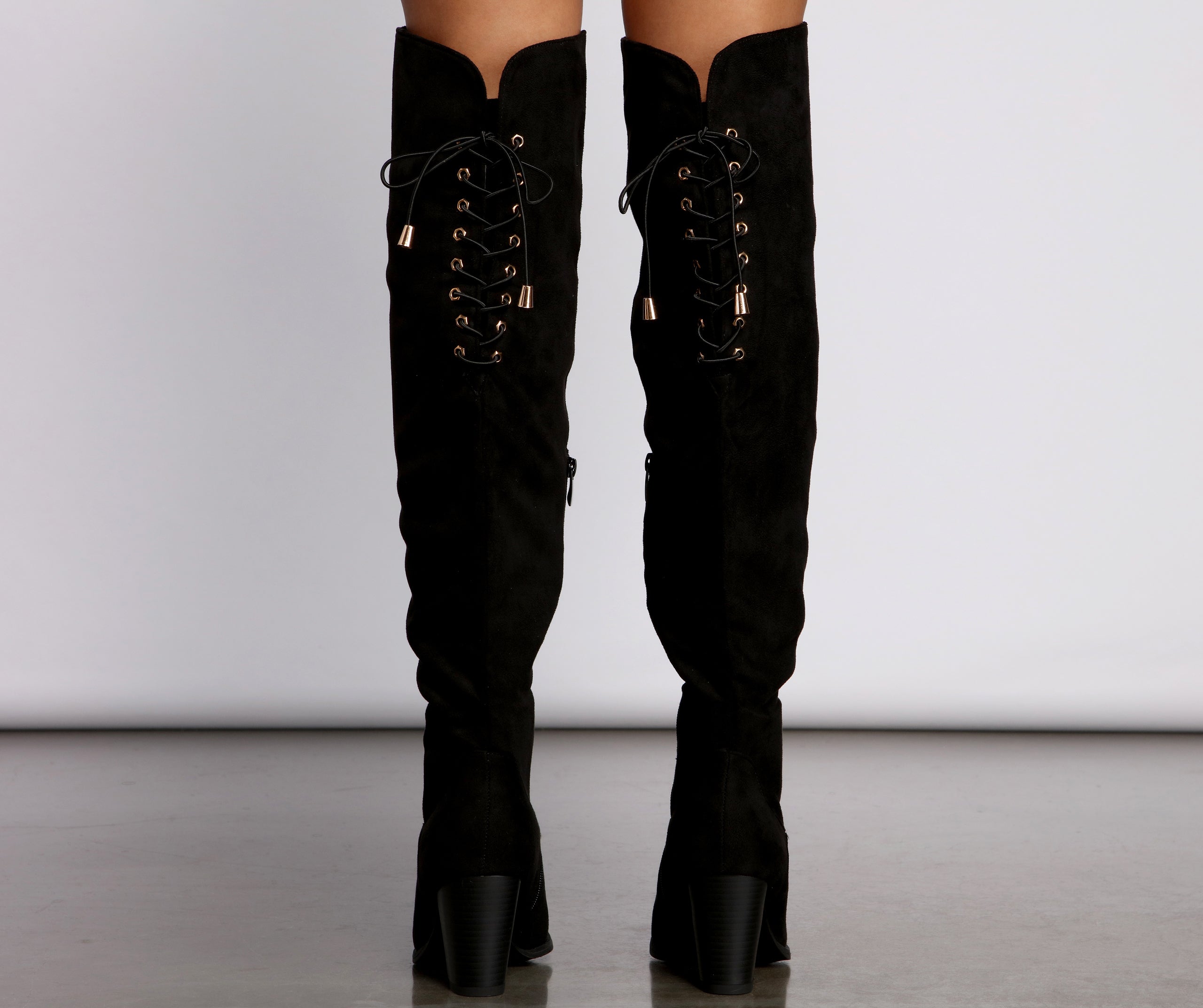 Faux Suede Lace-Up Stacked Heel Boots Newgew