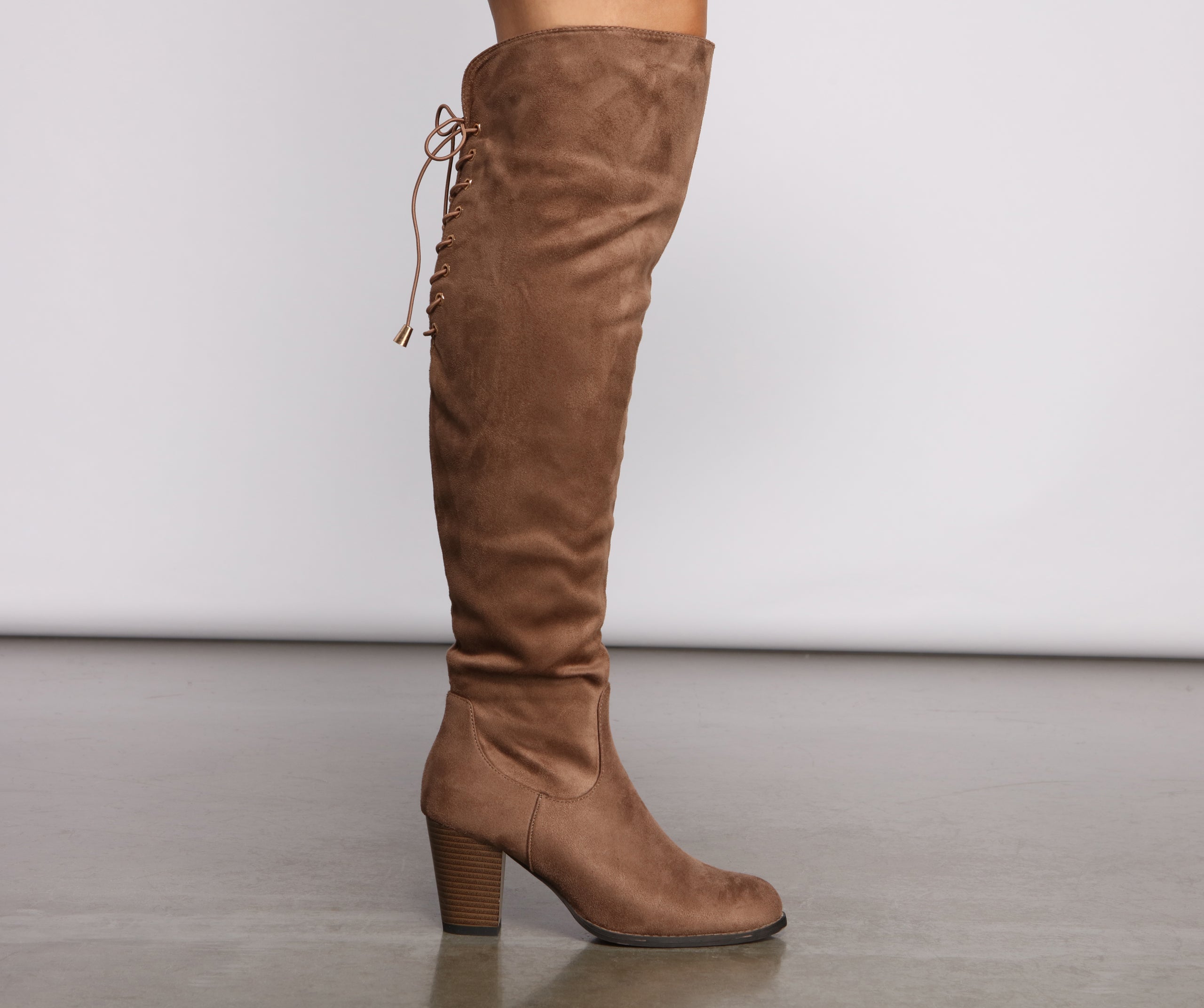 Faux Suede Lace-Up Stacked Heel Boots Newgew