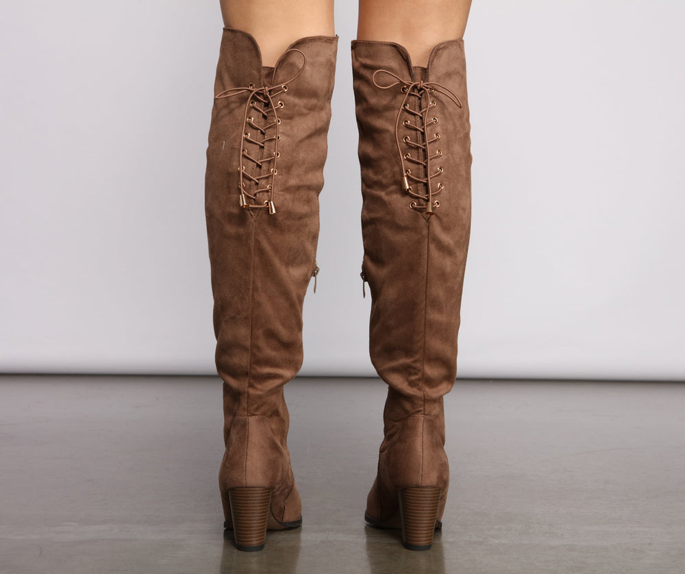 Faux Suede Lace-Up Stacked Heel Boots Newgew