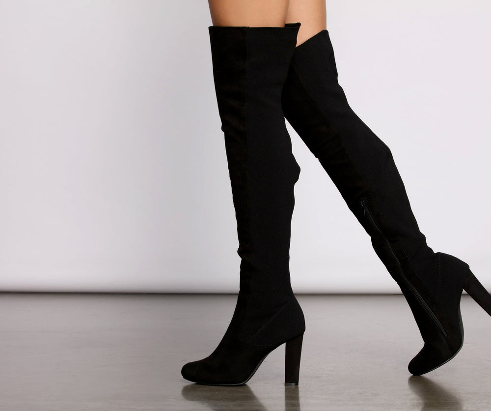 50 and 50 Thigh High Faux Suede and Knit Boots Newgew