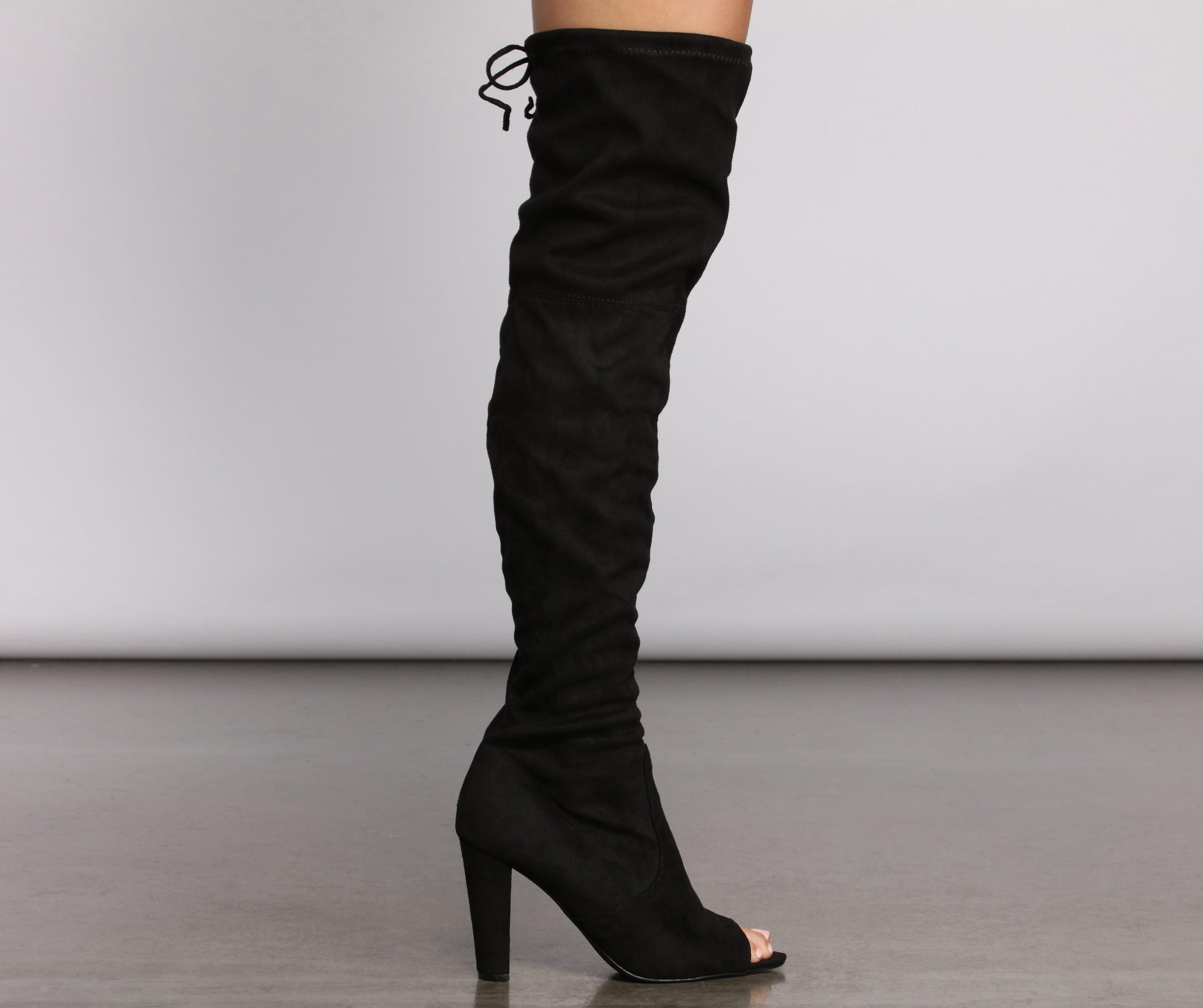 Over The Knee Open Toe Block Heeled Boots Newgew