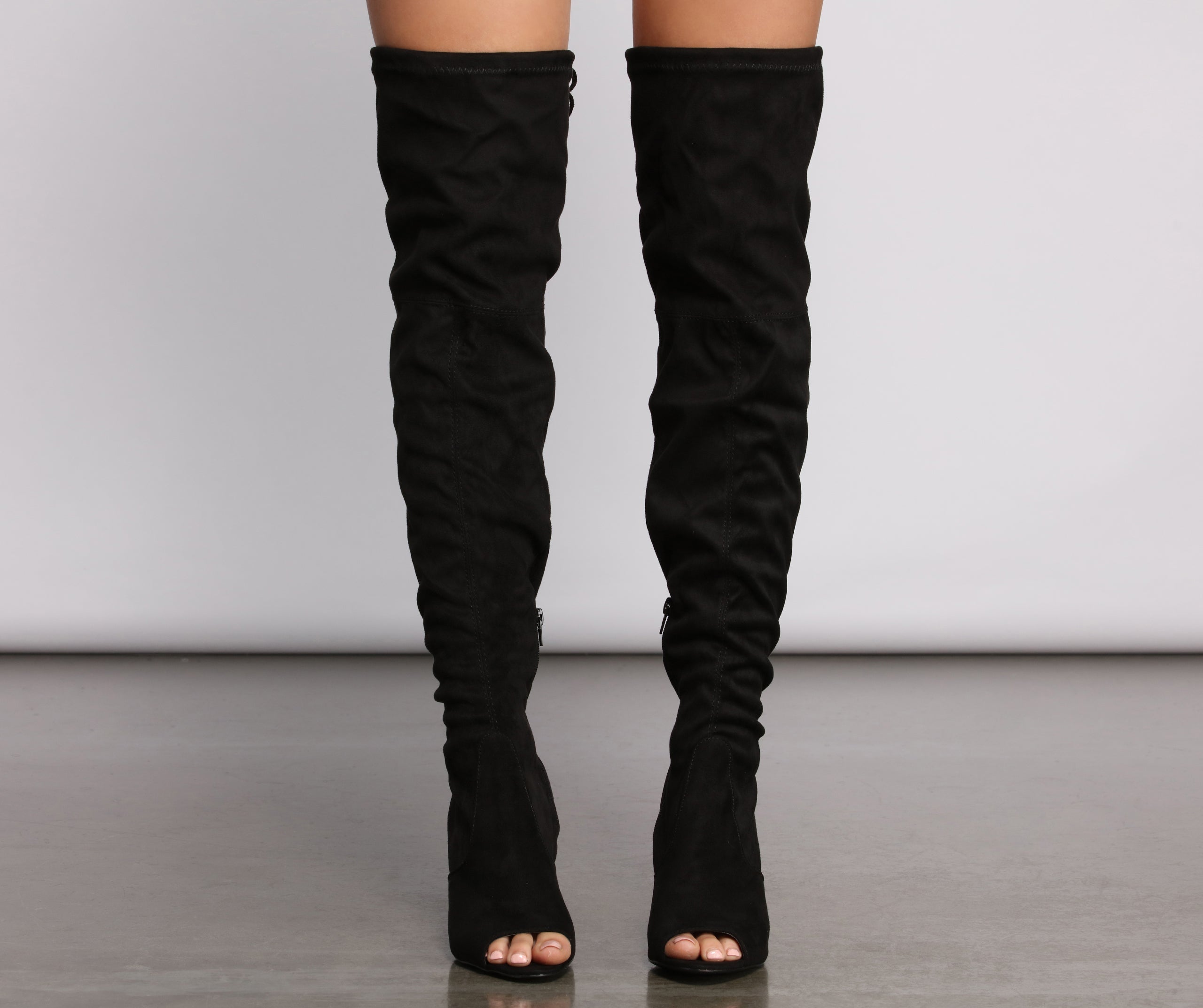 Over The Knee Open Toe Block Heeled Boots Newgew