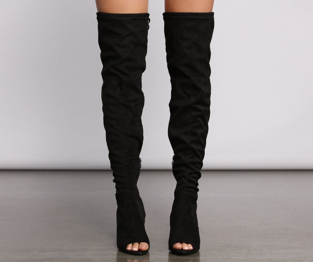 Over The Knee Open Toe Block Heeled Boots Newgew