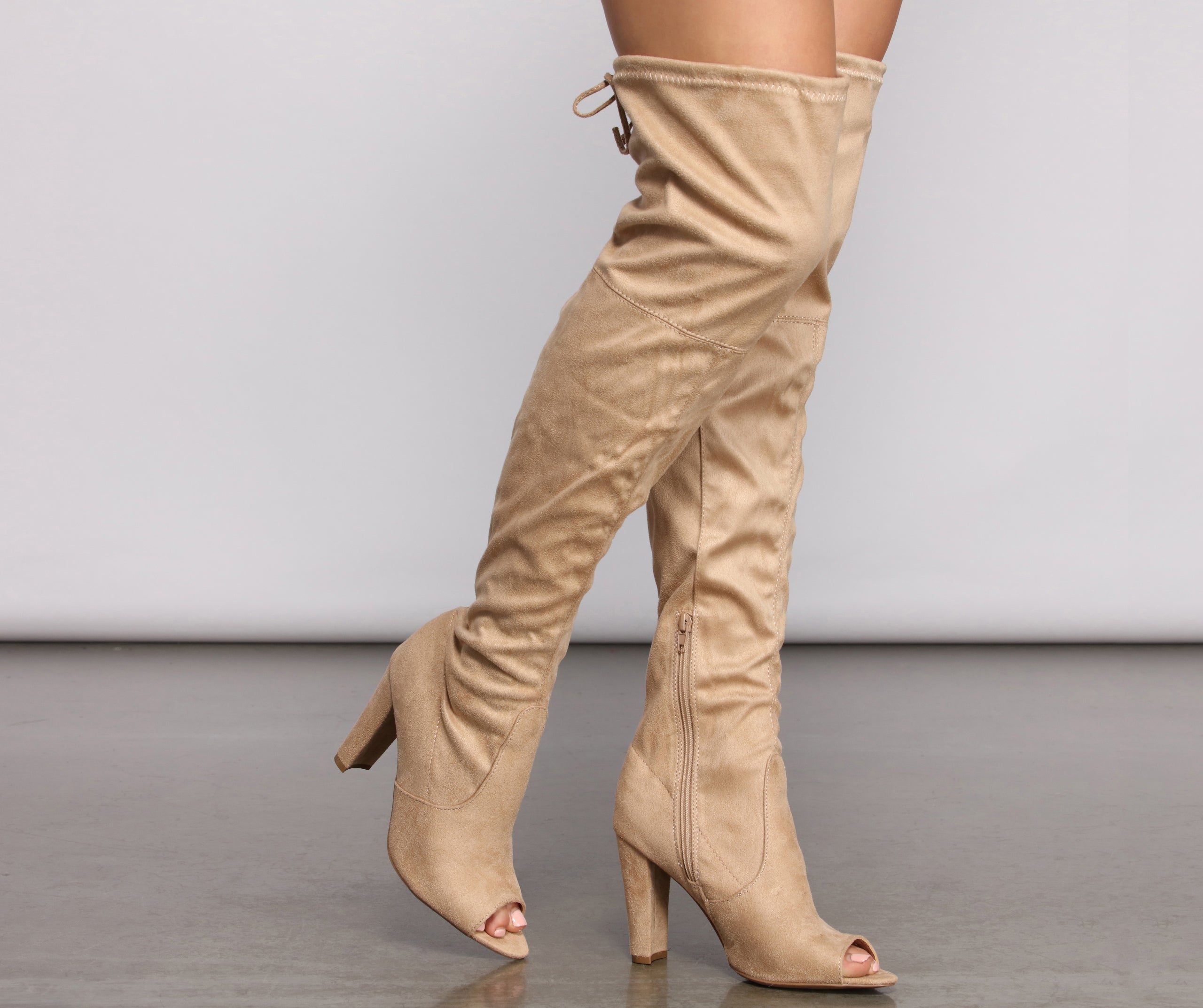 Over The Knee Open Toe Block Heeled Boots Newgew