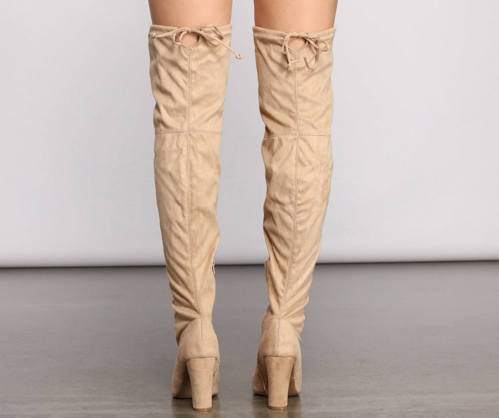 Over The Knee Open Toe Block Heeled Boots Newgew