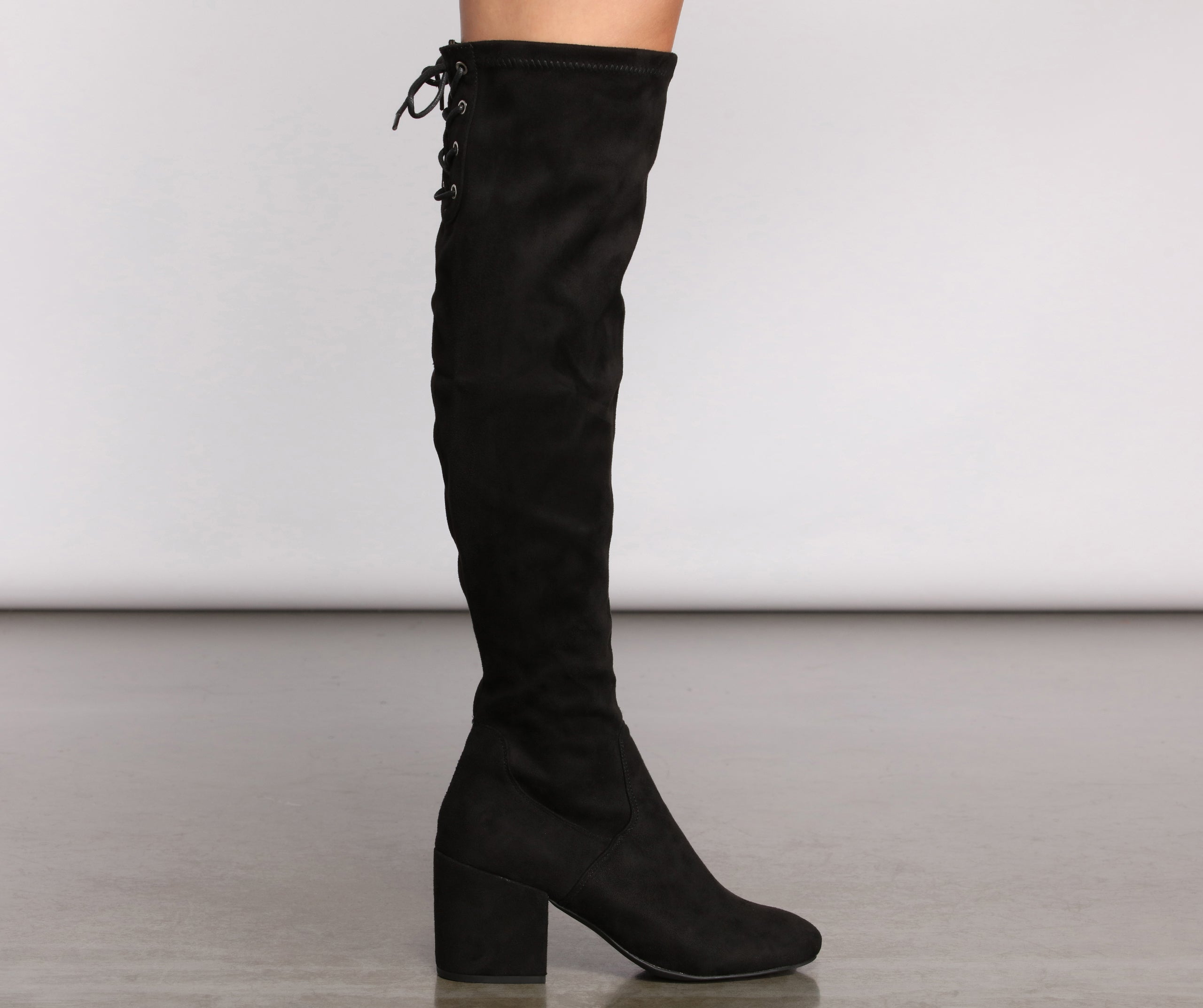 Over The Knee Tie Back Heeled Boots Newgew