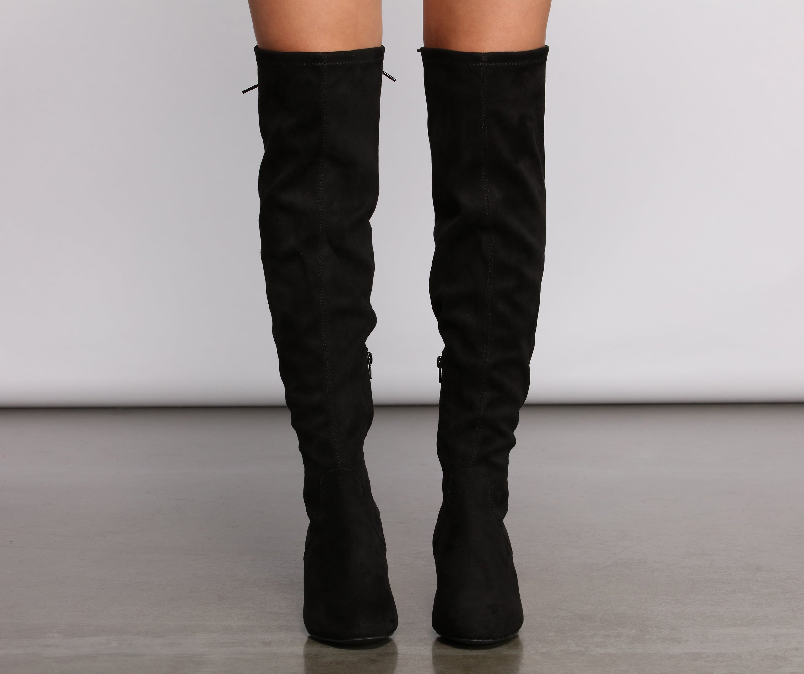 Over The Knee Tie Back Heeled Boots Newgew