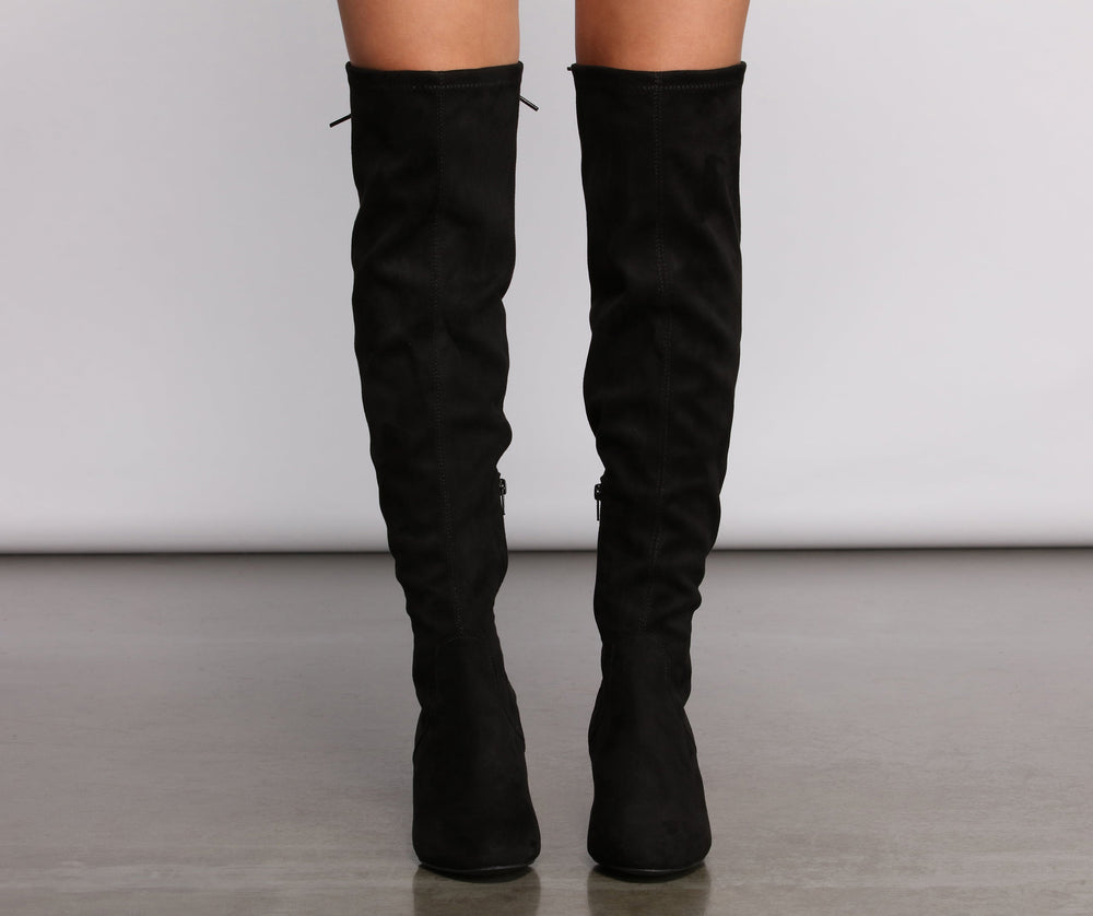 Over The Knee Tie Back Heeled Boots Newgew