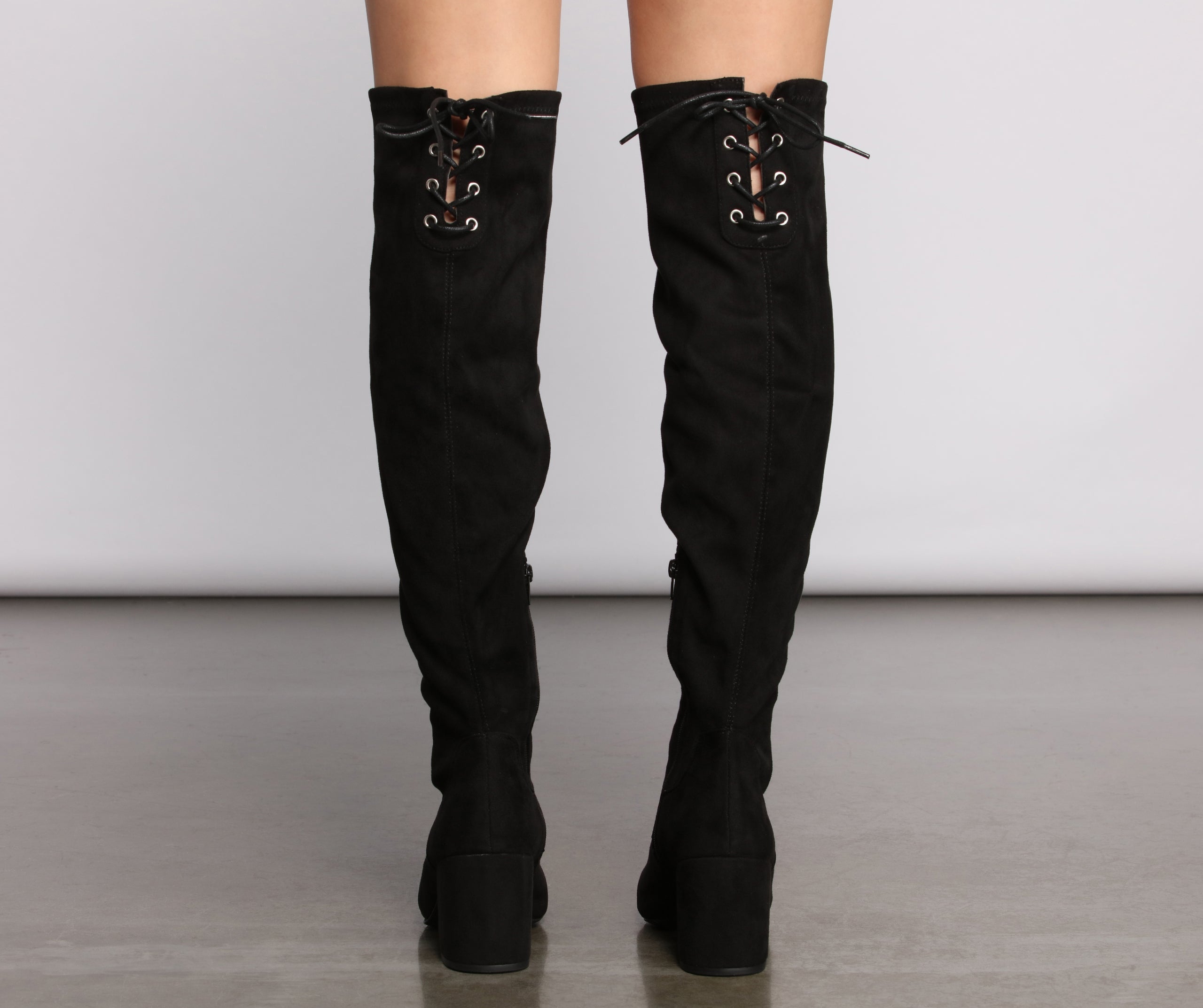 Over The Knee Tie Back Heeled Boots Newgew