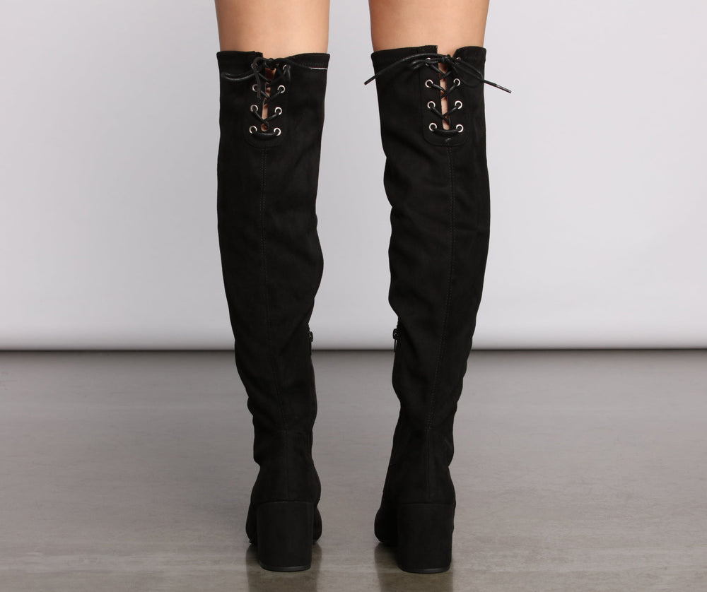 Over The Knee Tie Back Heeled Boots Newgew
